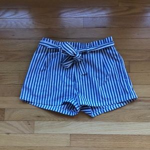 blue striped paperbag shorts